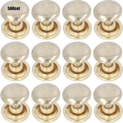Packung mit 500 Metallnieten (8 mm), doppellagig, flacher Kopf, Eisen mit gleichmäßiger elektrolytischer Beschichtung, Zubehör für Lederwaren, goldfarben (1/5)