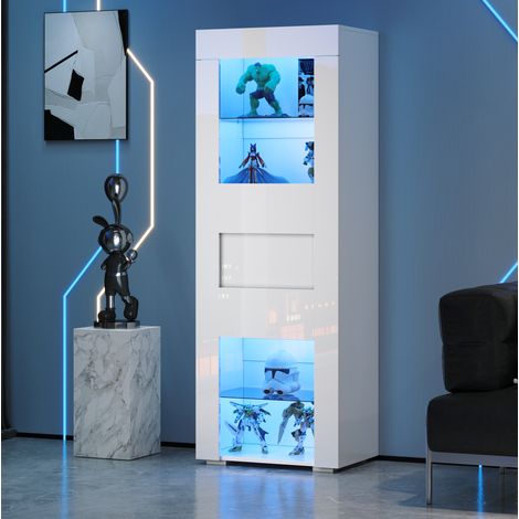Vitrina MEUBLIV 60x40x170 cm blanca brillante con LED, puerta acrílica y 2 estantes de vidrio (1/5)