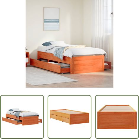 Schubladenbett - Massivholzbett ohne Matratze mit Schubladen Braun 75x190 cm (1/5)
