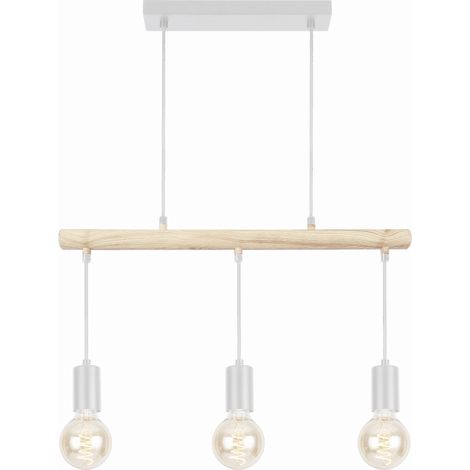 Suspension Candellux Izzy 3xE27 blanc/bois H120cm var. (1/3)