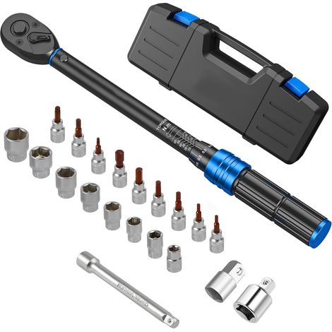 LLAVE DINAMOMETRICA 1/4" TORQUE: 2 - 25 Nm con puntas, vasos y certificado de calibración, ALUMINIO