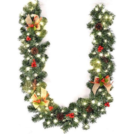 Guirlande de Noël à baies rouges de 1,8 mètre,Décoration de Noël,avec lumières
