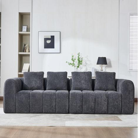 Sofá esquinero modular de 2 piezas en terciopelo gris oscuro 260x96x80 cm, sin montaje (1/5)