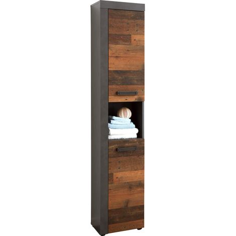 trendteam smart living Armadio da bagno Indy, 36 x 184 x 31 cm, in legno anticato, corpo e ripiano Matera con ampio spazio e spazio (1/4)