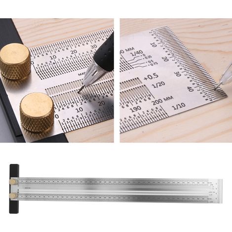Règle à trous en T en acier inoxydable, jauge de traçage, outil de mesure et de marquage pour le travail du bois, 400 mm (1/5)