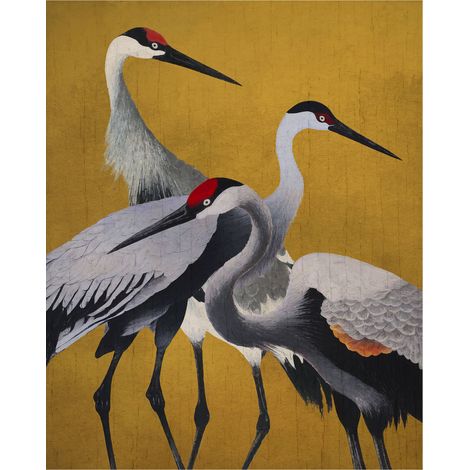 Komar Wandtapete - Yellow Cranes - 250 x 200 cm - Vlies Digitaldruck - klassischer Stil (1/5)