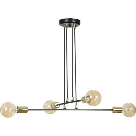Lampadario Industrial 4 Luci Vesio A Bracci In Acciaio Nero E Oro (1/5)