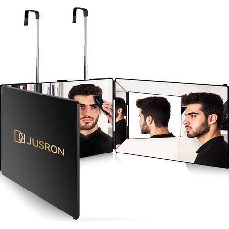 Miroir Coiffure 360° 3 Faces Barbier Homme/Femme, Portable et Hauteur Réglable, Pliable pour Maquillage, Rasage (sans LED) (1/5)