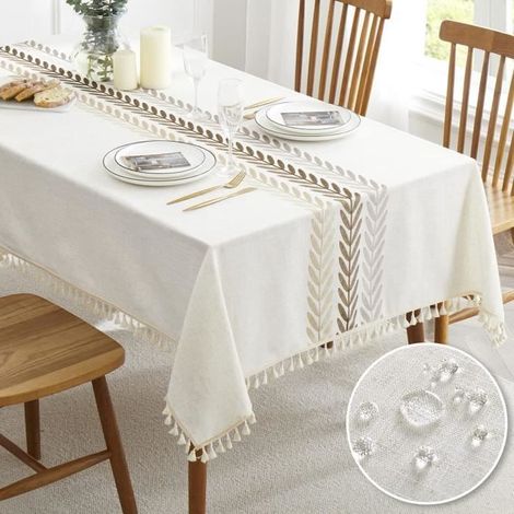 Bestickte Tischdecke Café Blé – wasserabweisend und fleckenresistent – 140x180 cm für 4 bis 6 Personen
