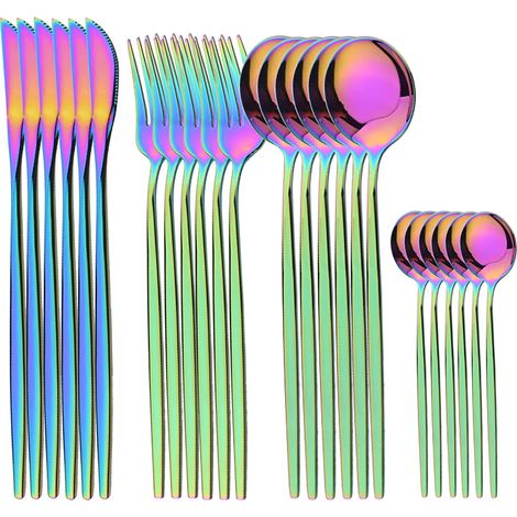 Ensemble de 24 couverts en acier inoxydable (colorés), compatibles lave-vaisselle (1/5)
