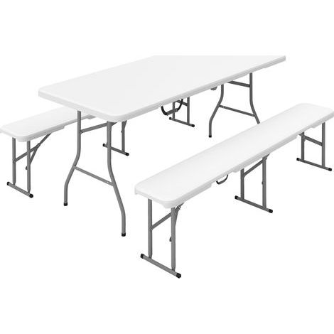 Klappbarer Picknicktisch mit Bänken, 180 cm, weiß, mit Tragegriffen