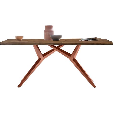 Table à manger 200x100 cm avec plateau aspect naturel unique et piétement en fer - PANGIVO (1/5)