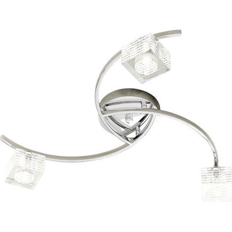 Plafonnier Toplight Metropolitan 3 lumières avec douille G9, structure chromée et verre travaillé, design moderne 50x50x12cm