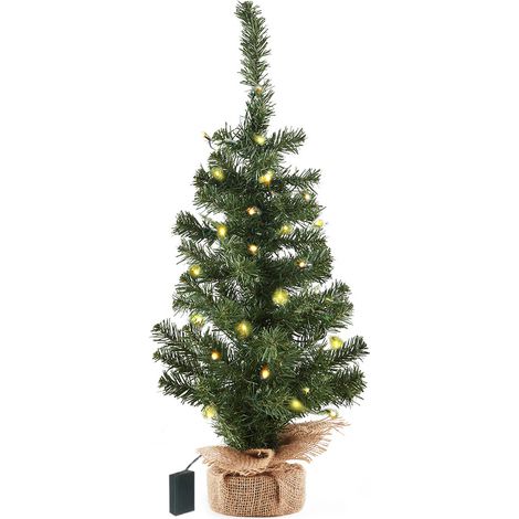 Albero di Natale Artificiale da tavolo con 20 Luci a LED - Altezza 60 cm - Mini Abete con 60 Rami e Base in Juta - Effetto Realistico (1/5)