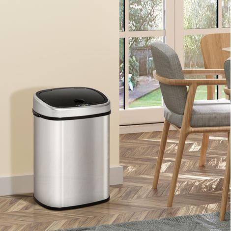 CHICFURN Cubo de basura 48 L de acero inoxidable plateado con sensor infrarrojo (1/5)