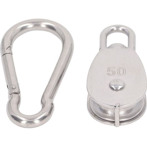 Poulie simple M50, roulement 400 kg, galet en acier inoxydable avec mousqueton à ressort M12 (1/5)