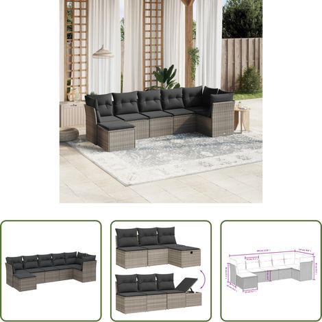 Gartensessel - 7-tlg. Garten-Sofagarnitur mit Kissen Hellgrau Poly Rattan (1/5)
