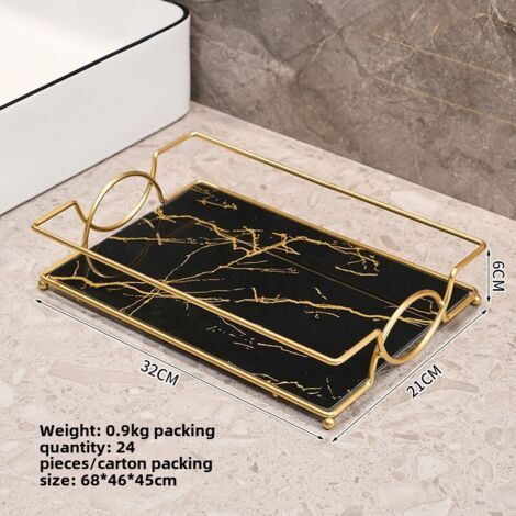 Étagère de toilette monocouche grand format Black Gold, sans perçage, légère et luxueuse, plateau de rangement pour cosmétiques et soins de la peau. (1/5)