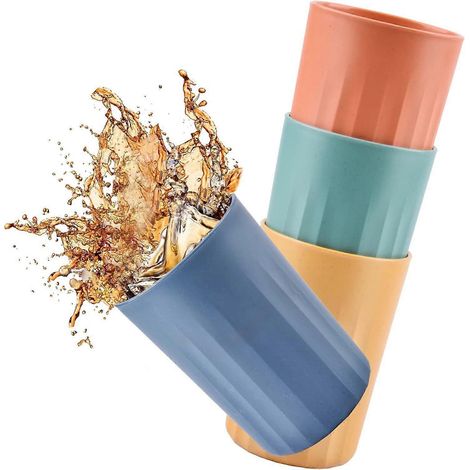 Lot de 4 gobelets en plastique incassables pour l'intérieur et l'extérieur, légers et faciles à transporter, parfaits pour l'eau, le café, les jus, le thé au lait et bien plus encore. Idéaux pour la m (1/5)