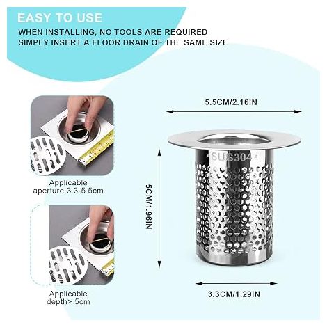 Attrape Cheveux Douche, 5.5 X 5 cm Filtre Cheveux Douche, Argent Acier Inoxydable Filtre Lavaboe, Bonde Baignoire pour Cuisines, Salles de Bains, Surface qui se nettoie sans laisser de traces (1/5)