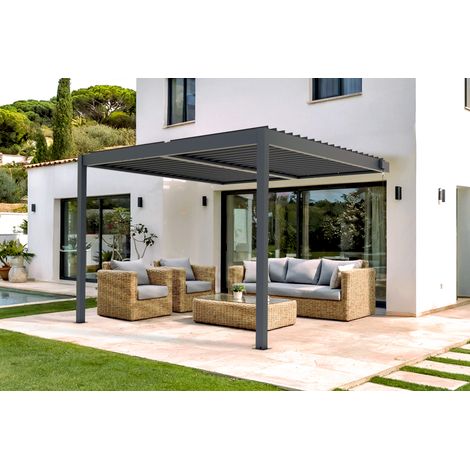Pérgola bioclimática adosada PIANA 3x3m en aluminio gris