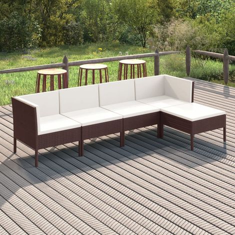 Salon de jardin 5 pcs Ensemble Table et Chaise de Jardin - avec coussins Résine tressée Marron BV554812 - BonneVie (1/5)
