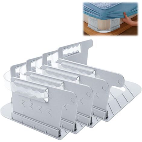 QORVA-Lot de 4 Pièces Tendeur Drap Housse, Attache Drap Housse,Adapté à  des Lits,Attache Drap pour Les Coins de Lit,Pince Drap Housse,Invisible et Transparent,Antidérapant et Stable,Tendeur Drap(Gris
