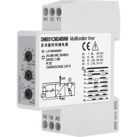 Interrupteur d'arrêt de Relais temporisé Multi-Tension DC 24V et AC 24-240V avec 7 Choix de Fonctions, Relais temporisé (1/5)
