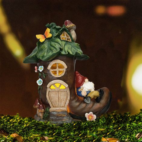 Garden Statue, Tree House with Solar Light, Waterproof Resin Cottage Figurine for Outdoor, Lawn Ornament for Patio Decoration (1/4)