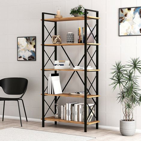 Libreria Mongiana, Biblioteca 5 Ripiani, Installazione Libera, Sfumatura Colore Struttura Rovere, 90x34x180h cm Marrone Rovere (1/5)