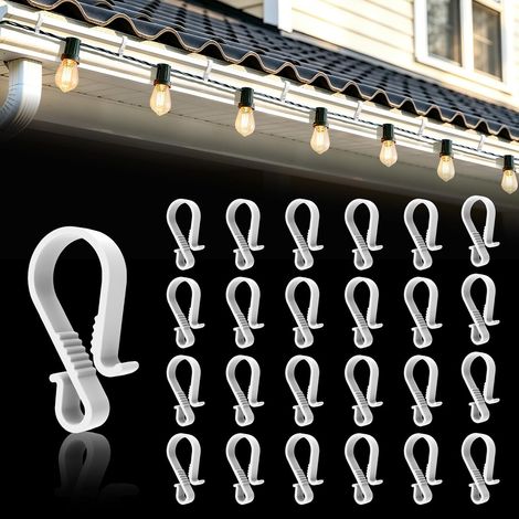 Crochets de gouttière pour guirlandes lumineuses, lot de 60 crochets en S supports fixation extérieur pour éclairages Noël, décoration intérieur extérieur, blanc (1/5)