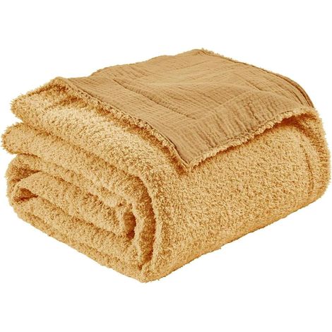 Sofadecke Musselin Baumwolle Fleece Kuscheldecke 150 x 200 cm 13-beige (1/5)
