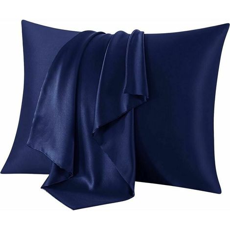 Taie d'oreiller 100 % soie, pour cheveux et peau, deux ctés 21 Momme Taie d'oreiller en soie de mère 600 fils au pouce carré doux et respirant (bleu marine, standard : 51 x 66 cm, 1 pièce)