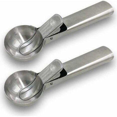Lot de 2 cuillères à boules en acier inoxydable massif avec gâchette facile pour glace et fruits (1/5)