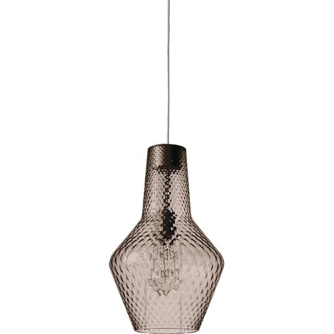 Zafferano Lampada a sospensione, vetro soffiato e metallo, ø 250x3180 mm, 1x E27 da 70 Watt, IP20, struttura grigia, vetro fumé (1/2)