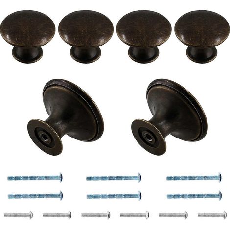 Six poignées de meuble, poignées de tiroir en métal, poignées rondes de coiffeuse, quincaillerie pour poignées de meuble de 1,18 pouce de diamètre (vis de montage incluses). (1/5)