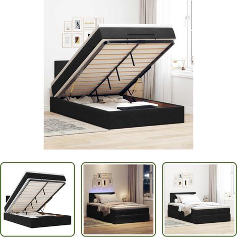 Matratze mit LED -  Ottomane Bett mit Matratze & LEDs Schwarz 120x190 cm Samt