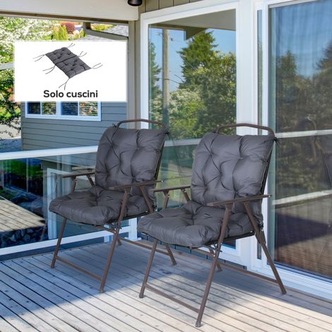 Ensemble 2 coussins Gris chaise extérieur polyester coton lacets 50x98x8 cm