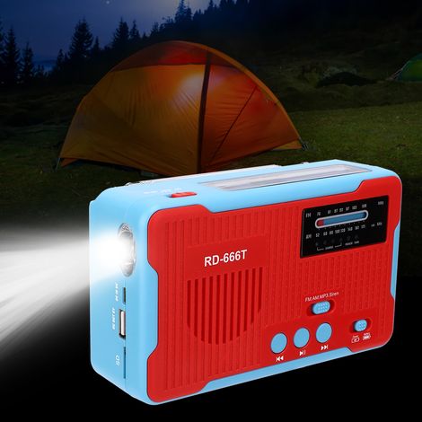 Radio de survie solaire et manivelle AM/FM avec lampe torche LED rouge portable