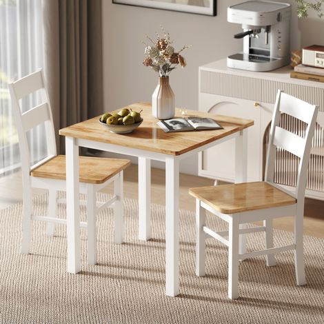 Lot de 2 chaises de cuisine, bois de caoutchouc, dossier à barreaux courbés, Blanc (1/5)
