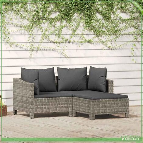 Salon de jardin 3 pièces - FAFEICY - 362685 - Résine tressée gris - Cadre acier enduit - Coussins inclus (1/5)