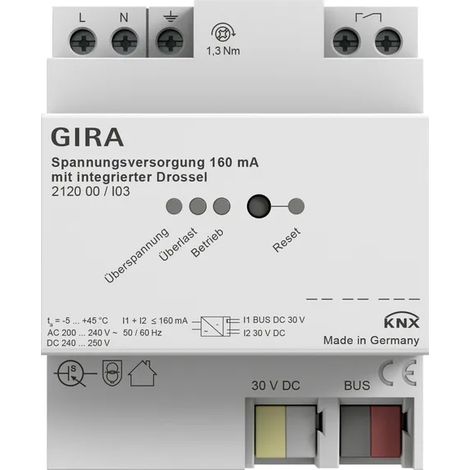 Gira Fuente de tensión 160 mA Bobina de estrangulación KNX REG [212000], 2120 00