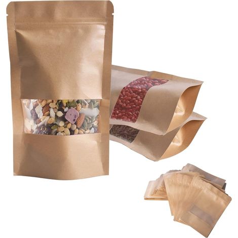 Bolsas de papel kraft con ventana, 100 unidades, bolsitas de té kraft con cierre hermético.