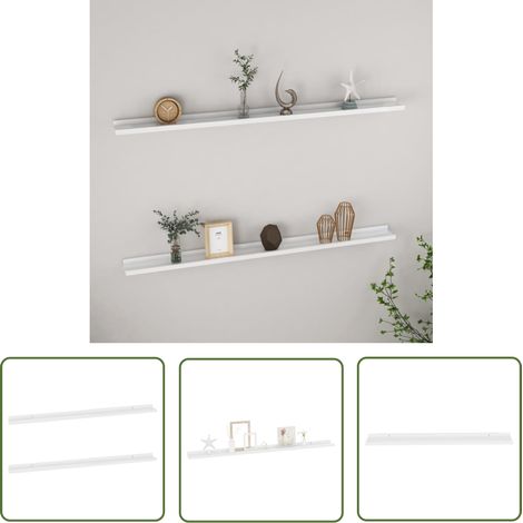The Living Store Wandregale 2 Stk. Hochglanz-Weiß 115x9x3 cm - Wandregal - Regal Weiß - Schreibtischregal - Dekorationselement - Wandshelf (1/5)