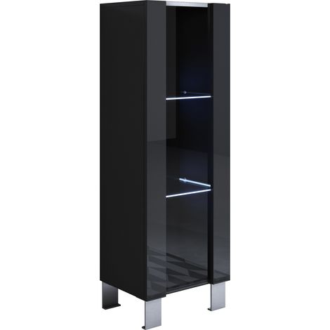 Vetrina con Piedini 12cm e LED  Mobile Soggiorno Moderno  Salotto  Vetrinetta pensile  40x138x28  Modello Luke V2  Nero lucido