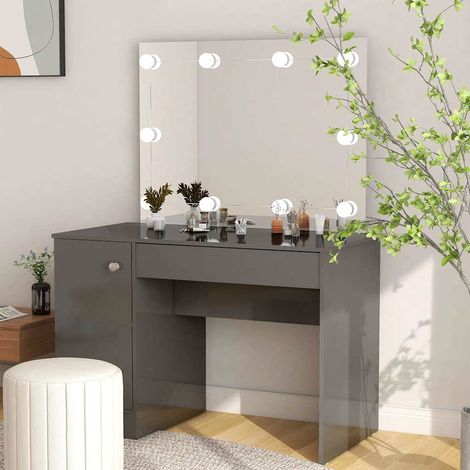 vidaXL Tocador de maquillaje luces LED MDF gris brillo 110x55x145 cm (1/5)