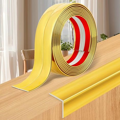 Baguette d’Angle PVC Cornière Moulure Murale Autocollante Protection Profilé Souple pour bordure de carrelage Plafond Doré (1/5)