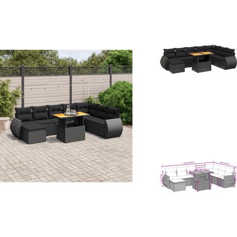 9-tlg. Garten-Sofagarnitur mit Kissen Schwarz Poly Rattan - Gartenmöbel Set - PE-Rattan Möbel - Outdoor Lounge - Gartenlounge - Terrassenmöbel (1/3)