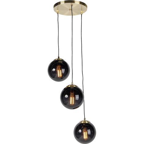 Art Deco Pendant Light Brass with Black Glass 3-Light - Pallon (1/5)
