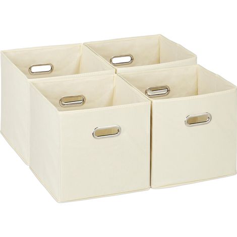 Lot de 4 Boîtes de rangement, Pliables, Poignées, Polyester, Beige, Pour étagère (1/5)